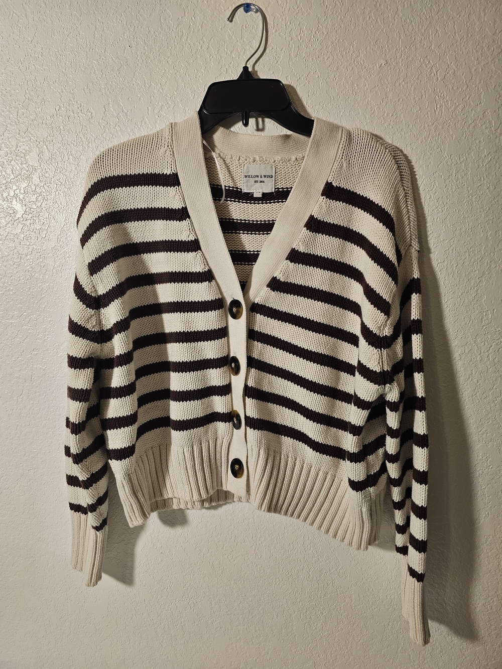 Willow WIND Cream and Brown Striped Button-Front Sweater Cardigan